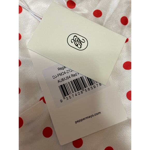 NEW Peppermayo Regan White Red Polka Dots Ruffle Tie Cutout Blouse Top Size 4 - Picture 3 of 5